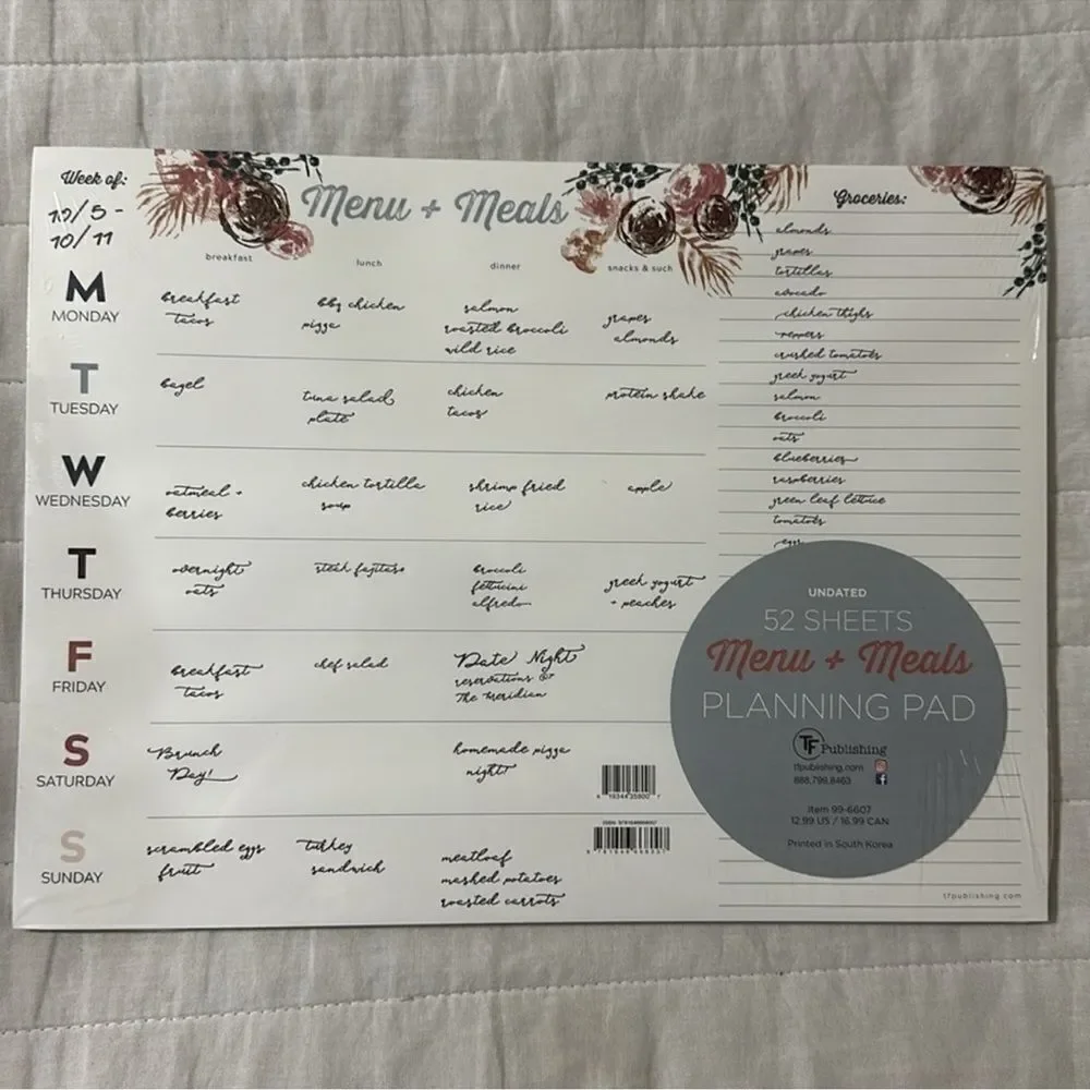 TF 52 Sheets Menu & Meals Calendar Planning Pad